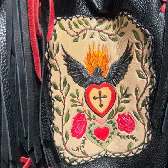 Black and Red Embroidered Fringe Bag - Picture 2 of 4